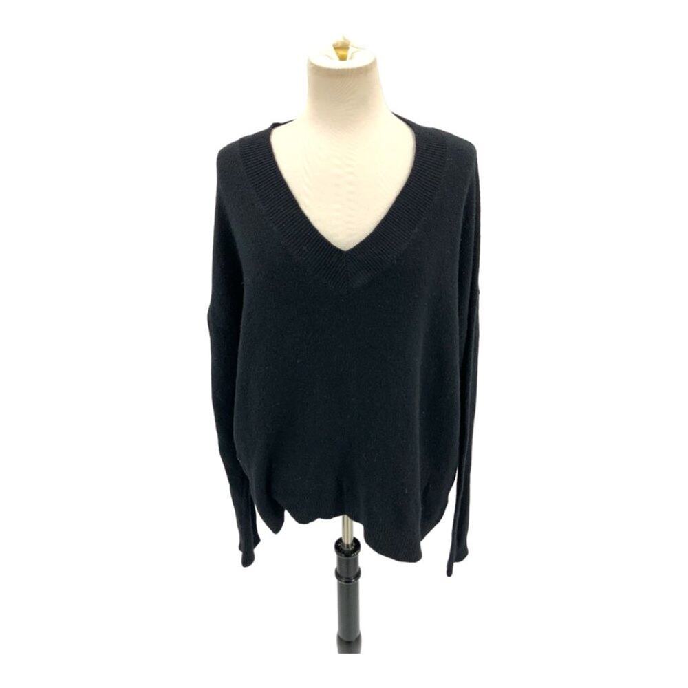 Treasure & Bond Black Oversized Wool Blend V Neck Sweater Size Medium NWOT